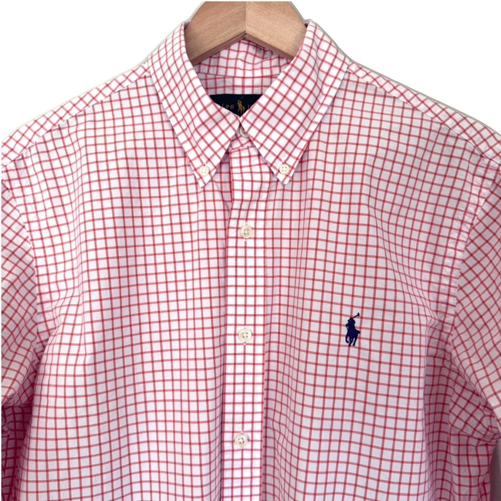 Ralph Lauren Orange and White Slim Fit Poplin Button Down Size Large